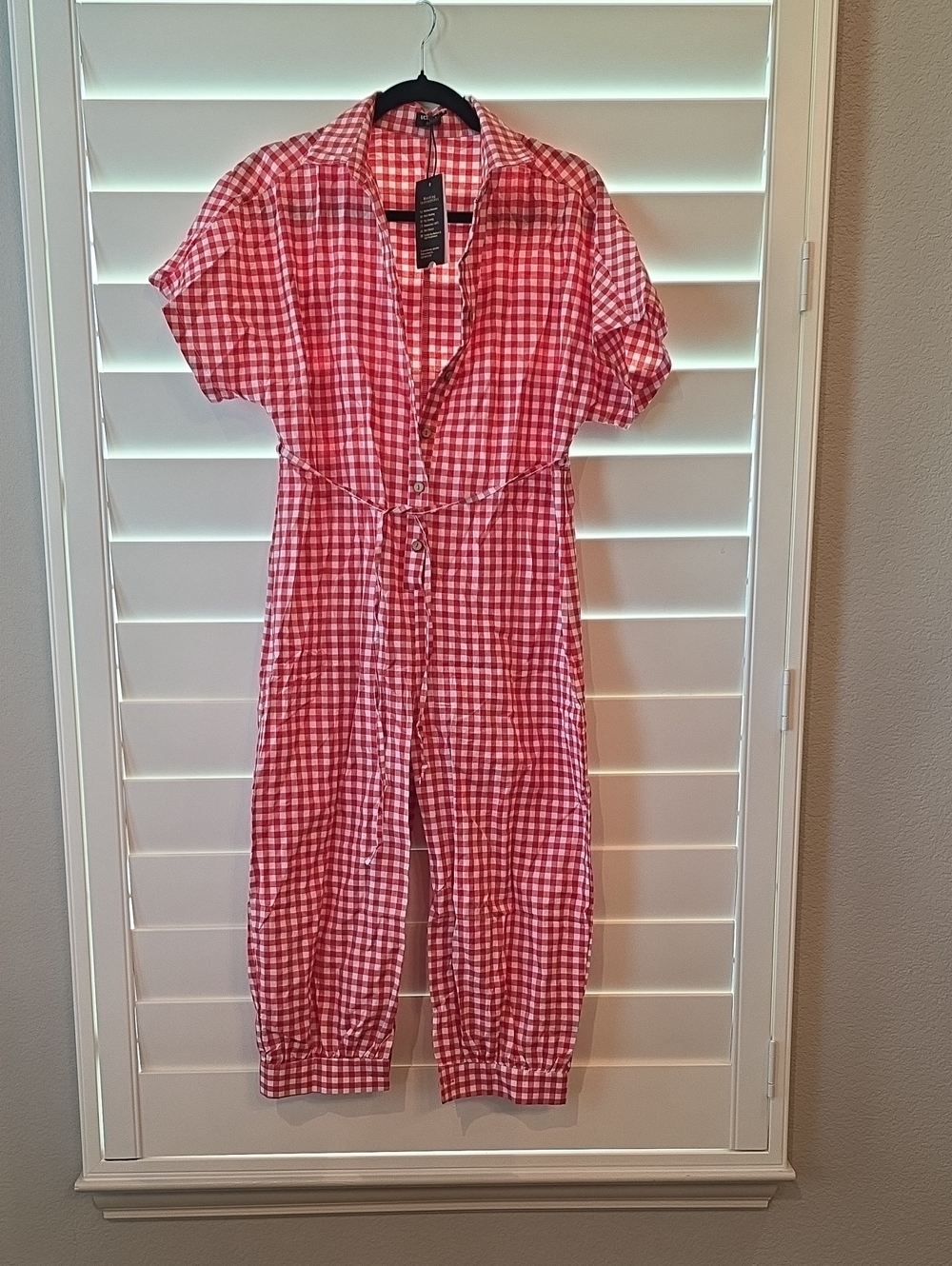 New Red Gingham Jumpsuit Romper